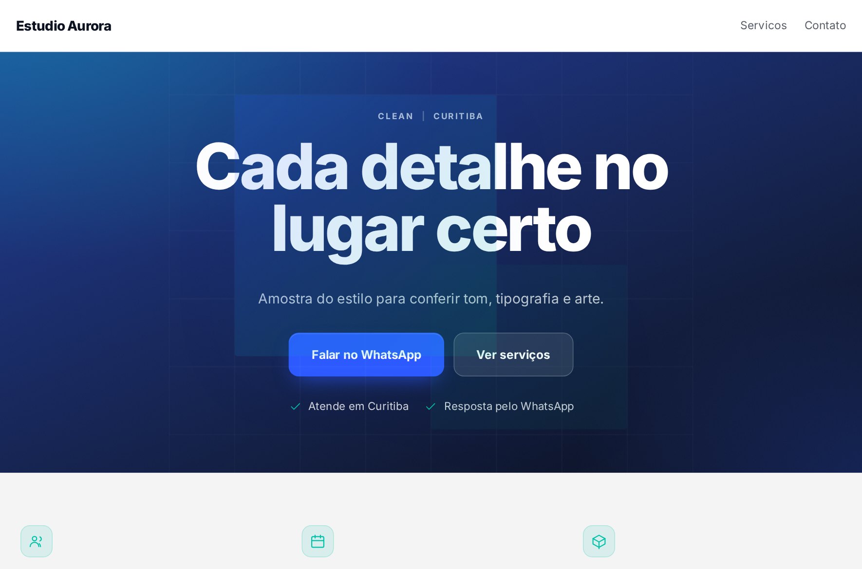 Exemplo de site criado na plataforma, estilo clean