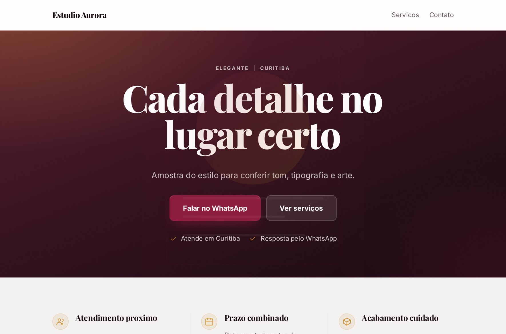 Exemplo de site criado na plataforma, estilo elegante