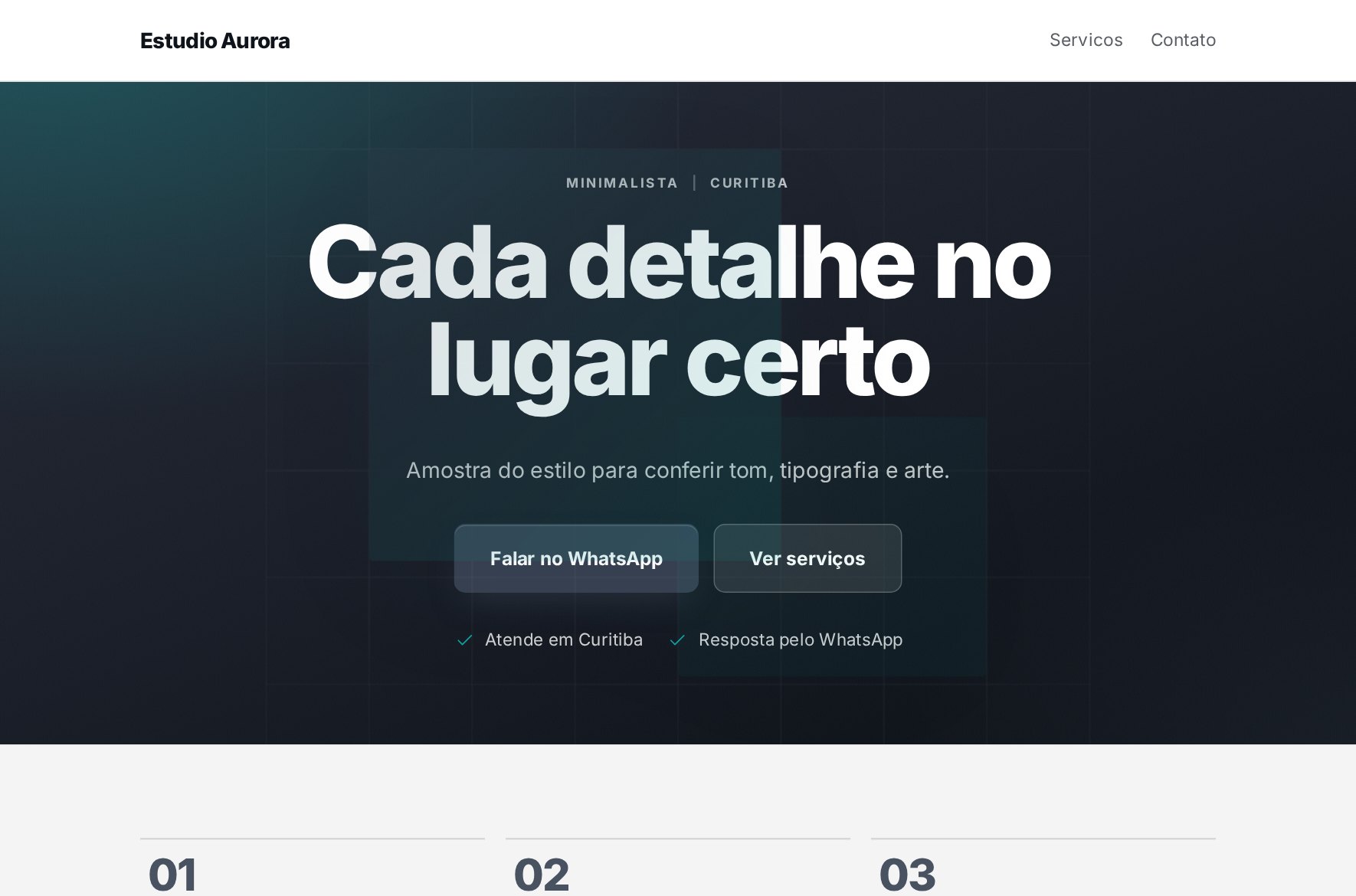 Exemplo de site criado na plataforma, estilo minimalista